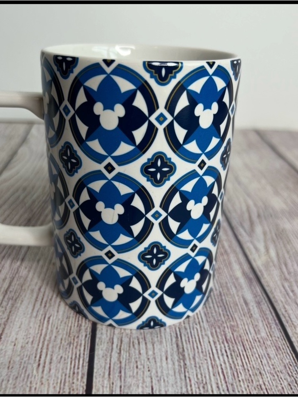 Disney Parks Mickey Icons Mosaic Geometric Blue Tile Mug Cup